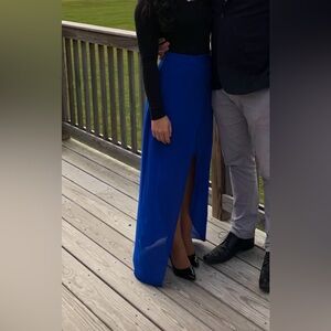 Royal blue mini skirt with sheer overlay